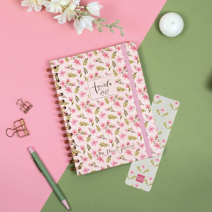 Agenda Finocam Flower Journal Semana Vista Horizontal 2027 Catal&aacute;n Rosa