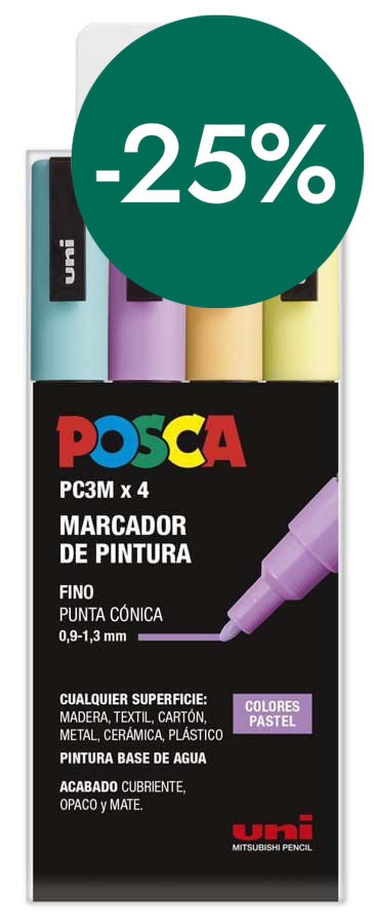 Rotuladores Posca PC-3M 0,9-1,3mm pastel 4 colores