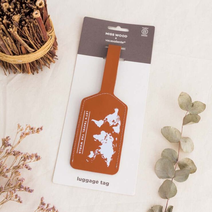 Etiqueta equipaje Miss Wood Vacavaliente marr&oacute;n