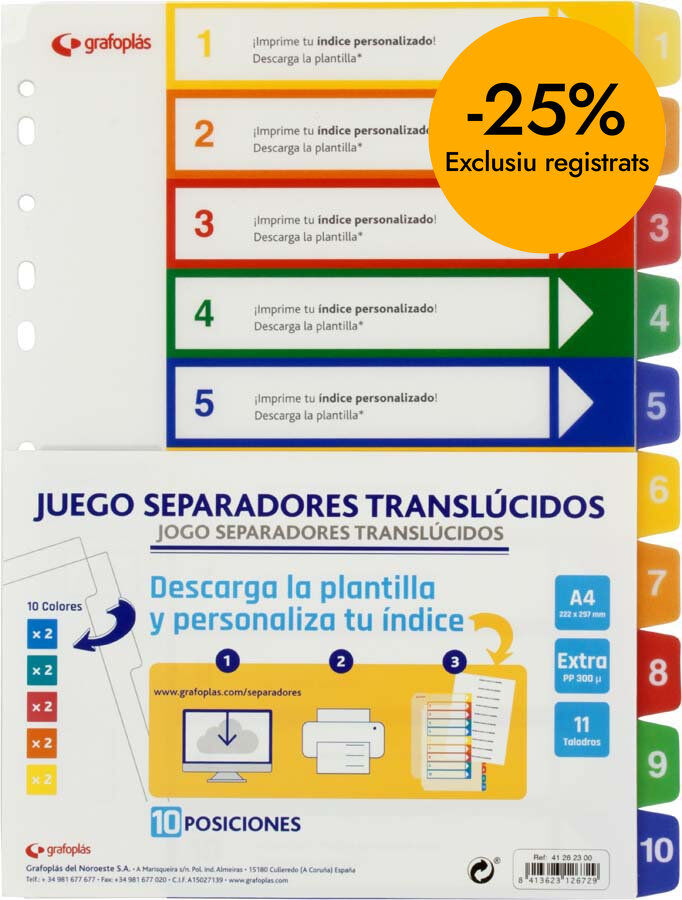 Separador imprimible Grafoplas A4 10 posiciones