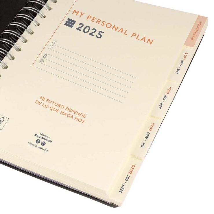 Agenda Finocam Tempus 1/4 día/pág cas 2025 negro