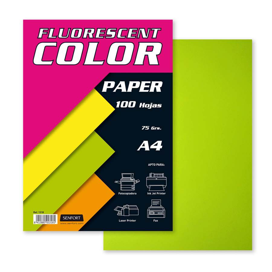 Paper Fluorescent Senfort A4 verd 100 fulls