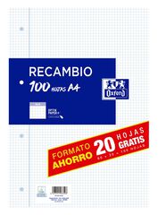 Recambio Papel Oxford A4 4 taladros 80 + 20 hojas 4x4 margen Recambio Papel Oxford A4 4 taladros 80 + 20 hojas 4x4 margen