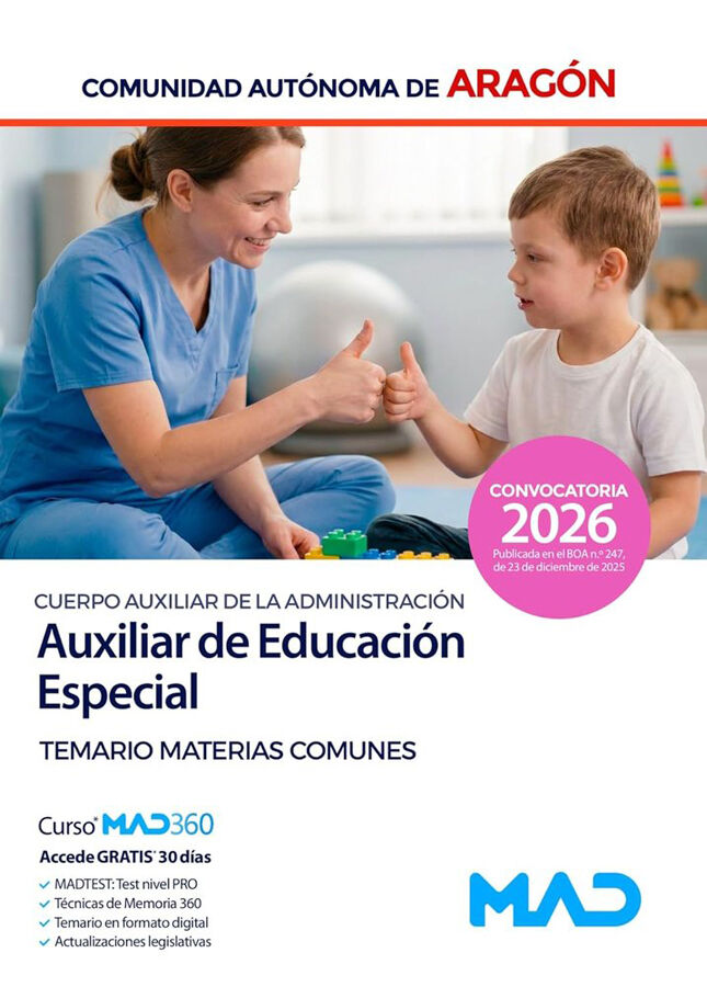 Cuerpo Auxiliar de la Administraci&oacute;n de la Comunidad Aut&oacute;noma de Arag&oacute;n, Escala de Auxiliares Facultativos, Auxiliares de Educaci&oacute;n Especial. Temario