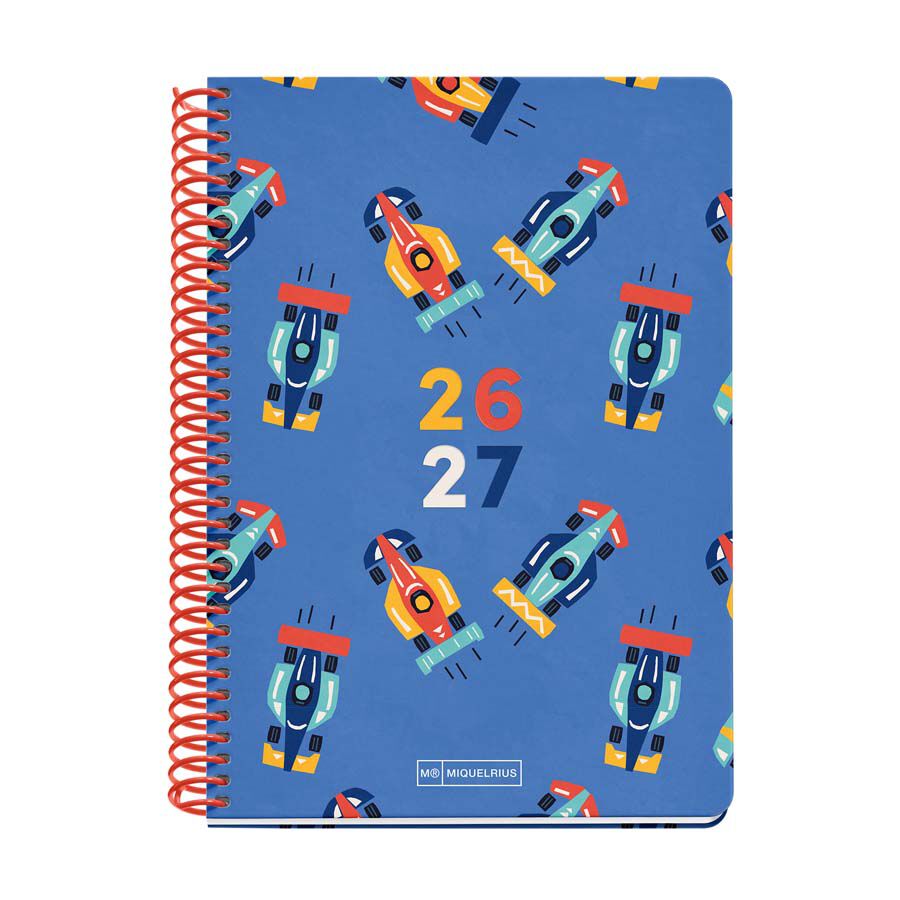 Agenda Escolar Miquel Rius Espiral Plus sem/vista multiling&uuml;e 2026-2027 Cars
