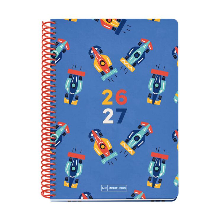 Agenda Escolar Miquel Rius Espiral Plus sem/vista multiling&uuml;e 2026-2027 Cars