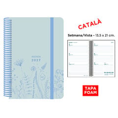 Agenda Espiral Finocam 13,5x21 cm Catal&aacute;n Semana Vista 2027 Foam Azul