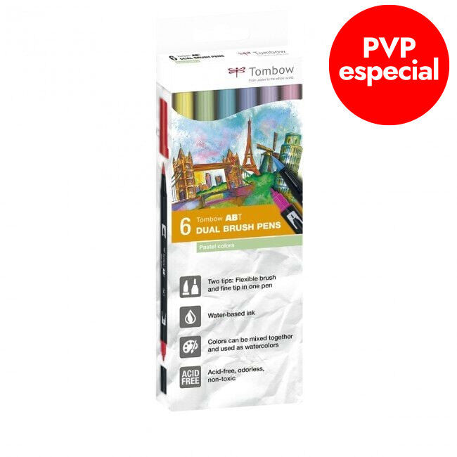Rotuladores Tombow Dual Brush pastel 6 colores