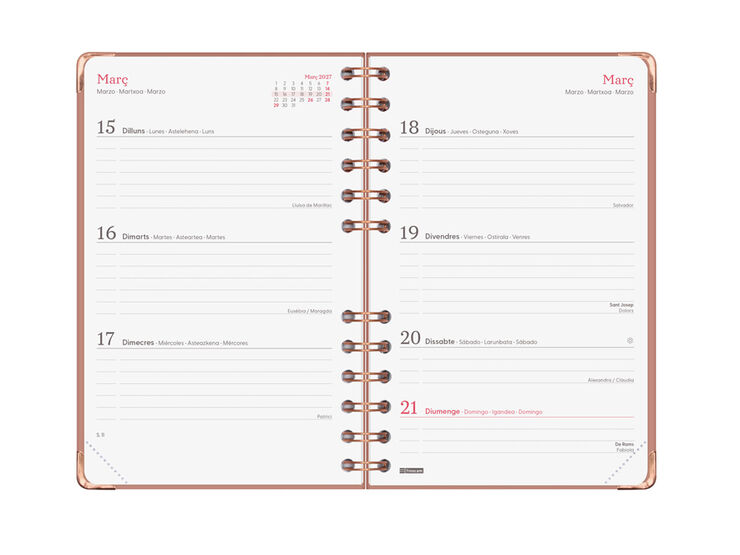 Agenda Finocam Alma Semana Vista Horizontal 2027 Catal&aacute;n Rosa