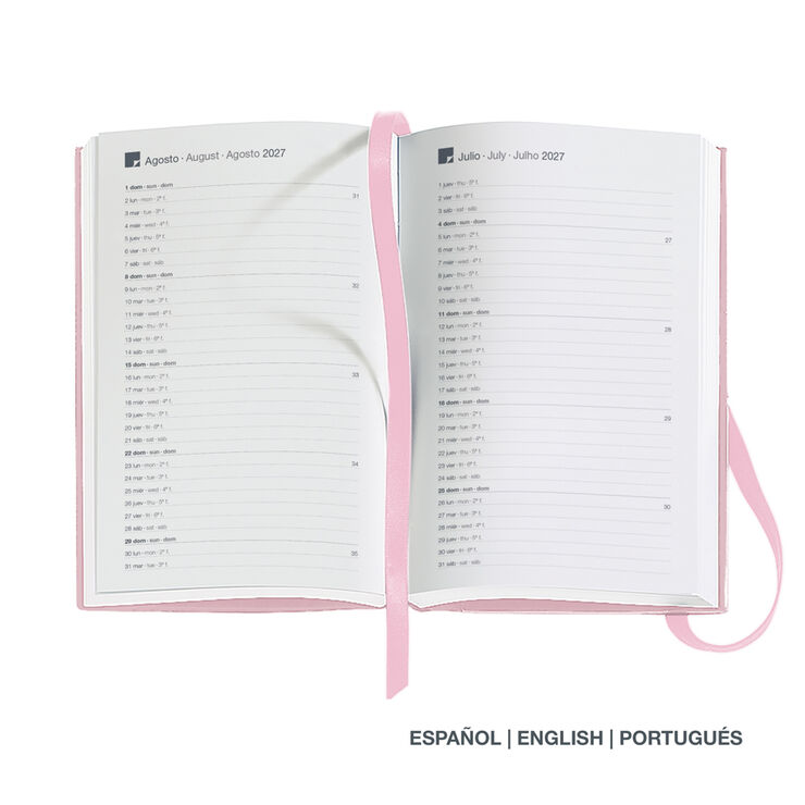 Agenda Miquelrius Passport Dia P&agrave;gina Multiling&uuml;e 2027 Chester Rosa
