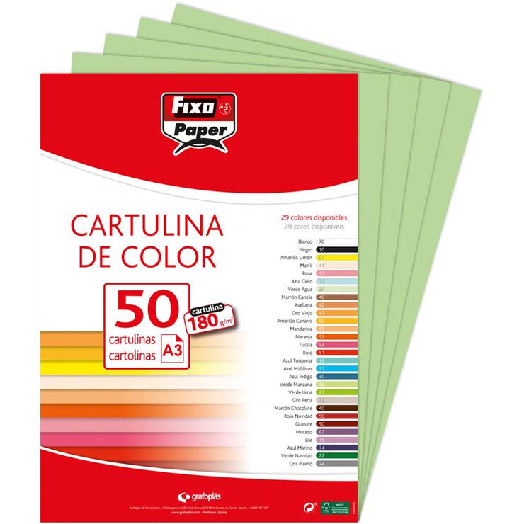 Cartulina A3 180g verde manzana 50u