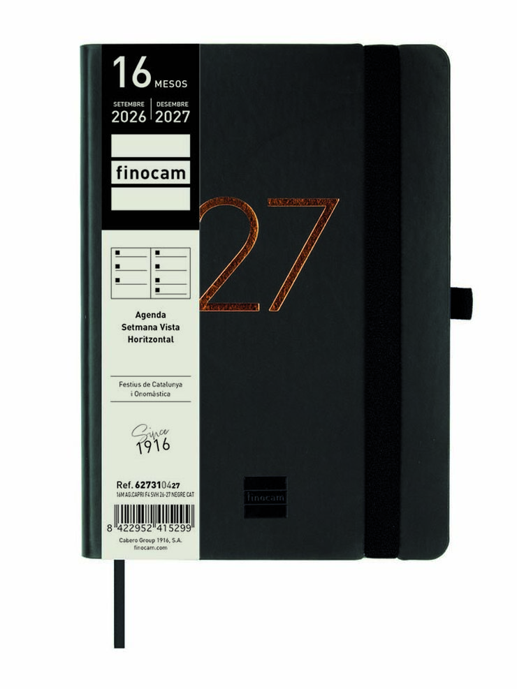 Agenda Finocam 16M Capri F4 Sem/Vista Catal&aacute;n 2026-27 Negro