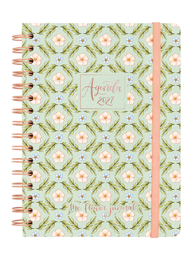 Agenda Finocam Flower Journal Semana Vista Horizontal 2027 Catal&aacute;n Verde