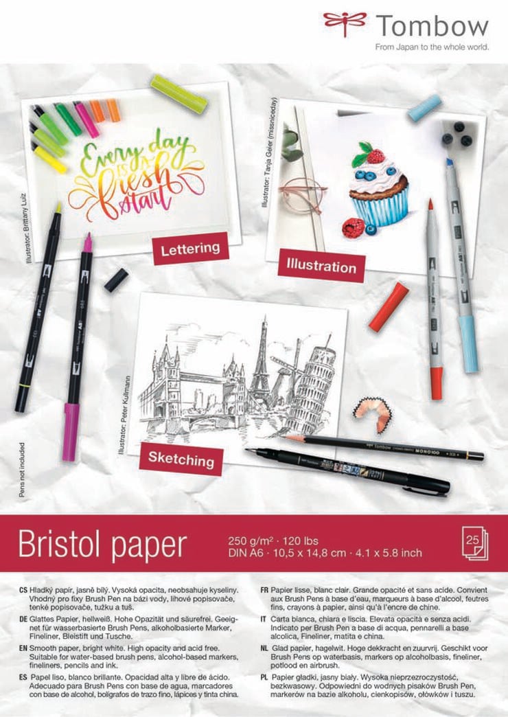 Bloc paper Bristol Lettering Tombow A6 250g 25 fulls