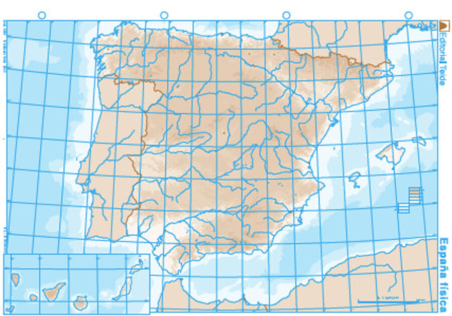 Mapa mudo Espa&ntilde;a f&iacute;sica (25 uds.)