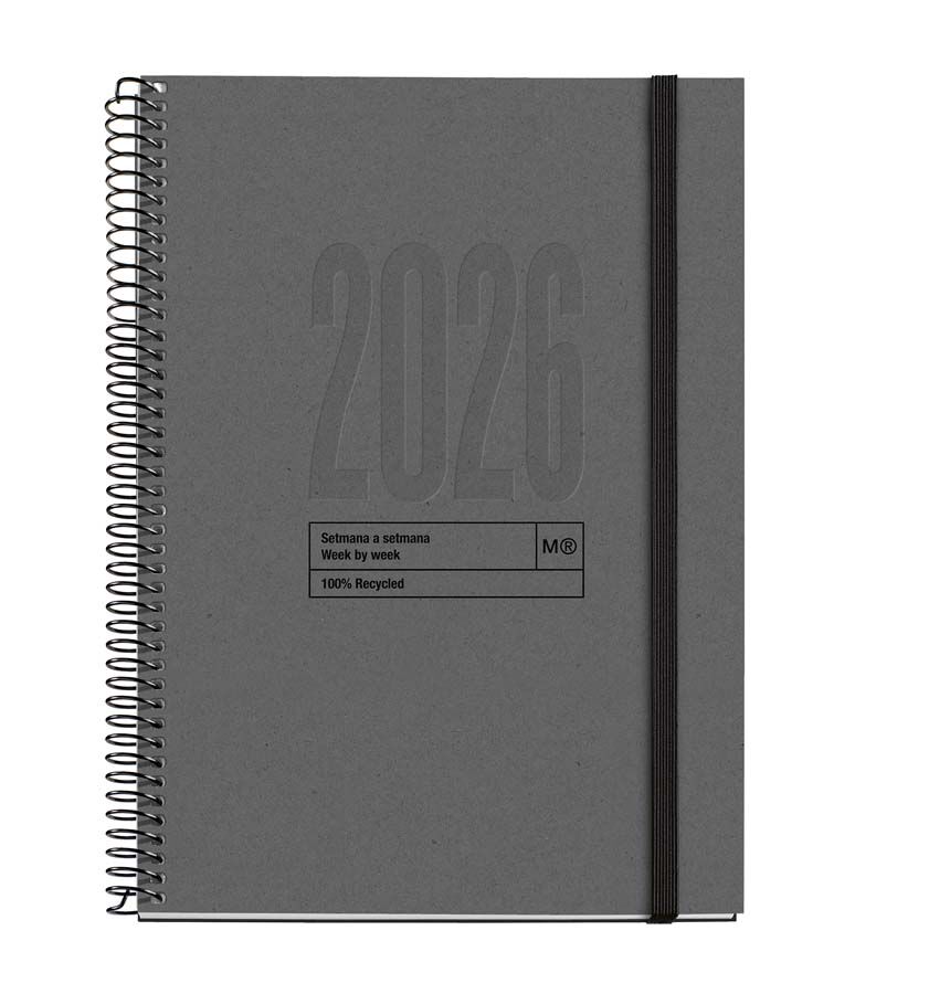 Agenda Espiral Miquelrius Plus sem/vista catal&aacute;n 2026 Recycled grafito