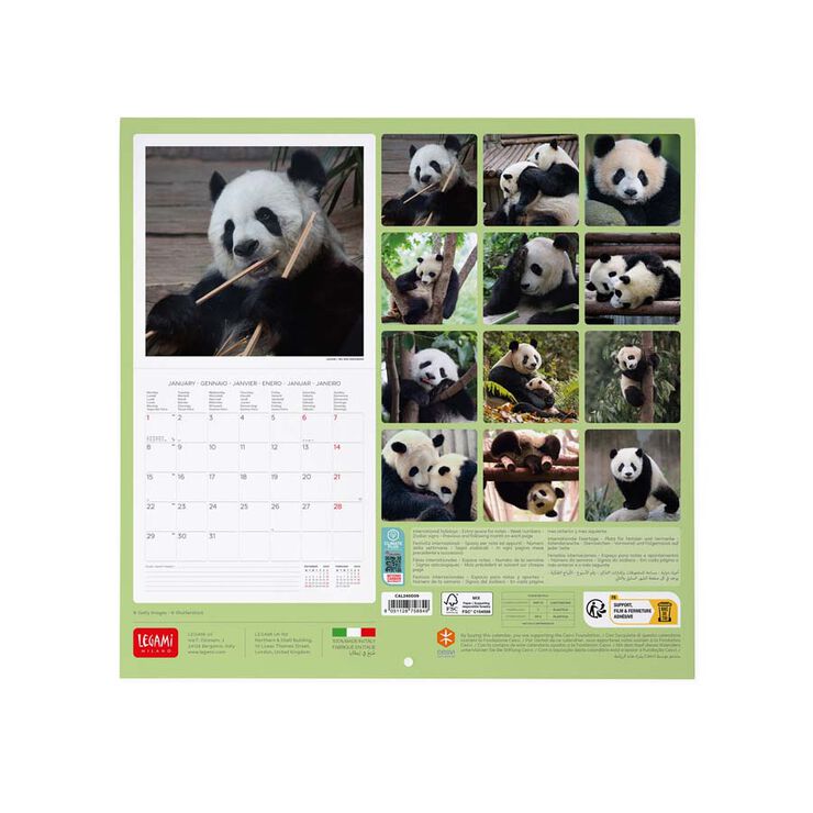Calendario pared Legami 30X29 2024 Pandastic