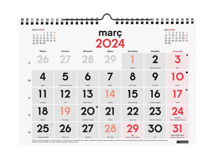 Calendario pared Finocam Números Grandes M 2024 cat