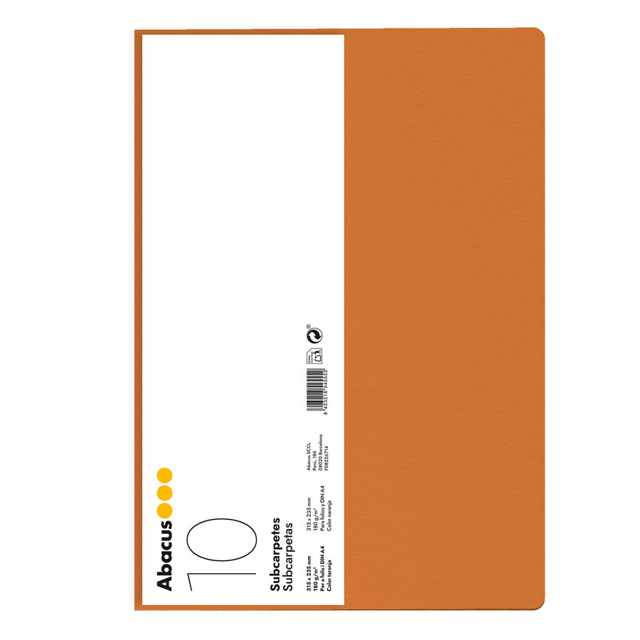 Subcarpeta Abacus A4 180g taronja 10u