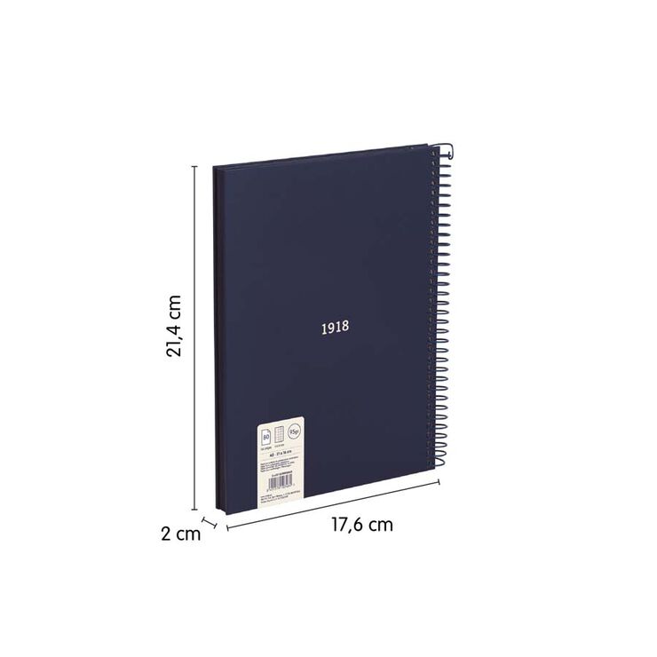 Notebook A5 80 hojas 5x5 Milan 430 1918 azul