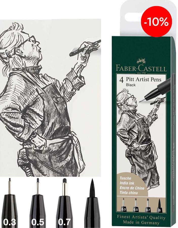 Rotuladores Fineliner Faber-Castell Pitt negro 4u