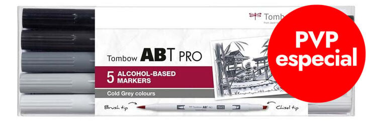 Retolador Tombow Abt Pro Dual Brush grisos freds 5 colors