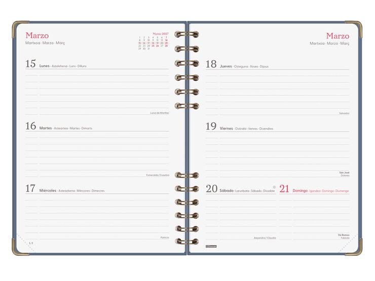 Agenda Finocam Alma Setmana Vista Horitzontal 2027 Castell&agrave; Blau