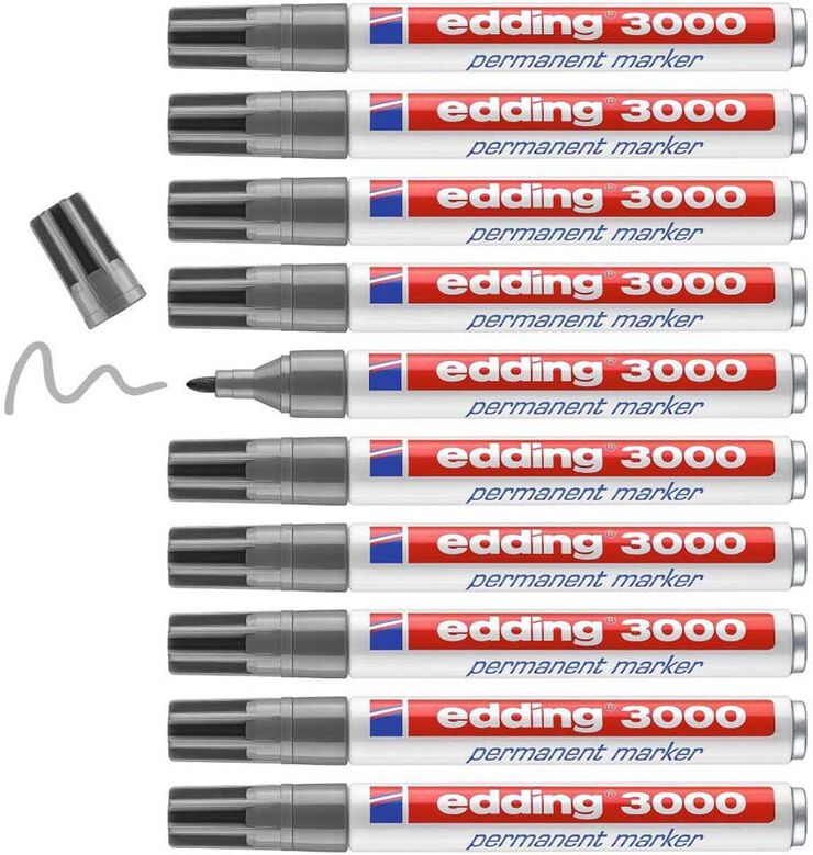 Rotuladores permanentes Edding 3000 gris 10u