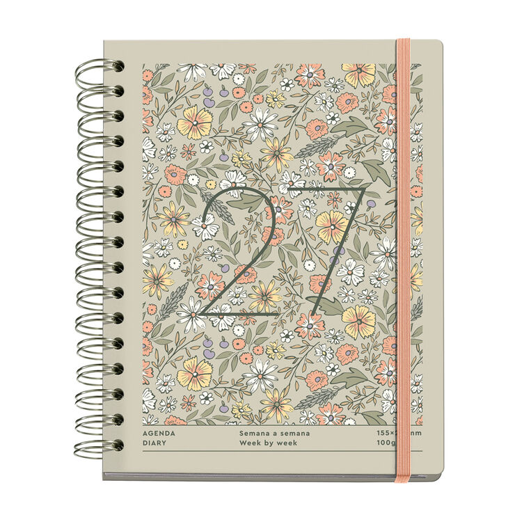 Agenda Miquelrius Plus Wire-O Setmana Vista Multiling&uuml;e 2027 Liberty Taupe