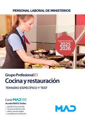 Cocina y restauraci&oacute;n (Grupo Profesional E1). Personal laboral de Ministerios. Temario espec&iacute;fico y test