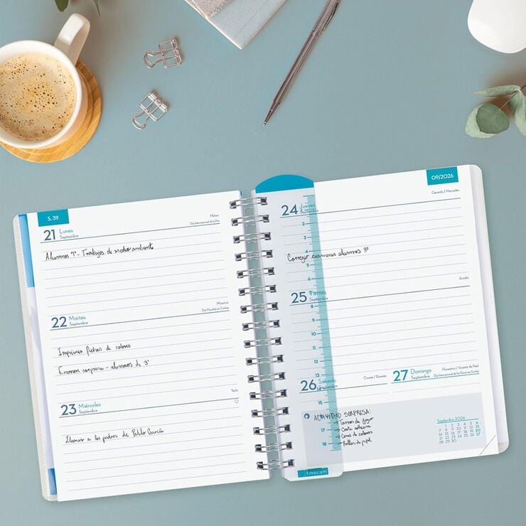Agenda Professor Personal | 1/4 Setmana Vista, Castell&agrave; (2026-2027) &ndash; Blau