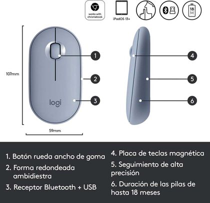 Ratón Logitech Bluetooth Pebble M350 Azul