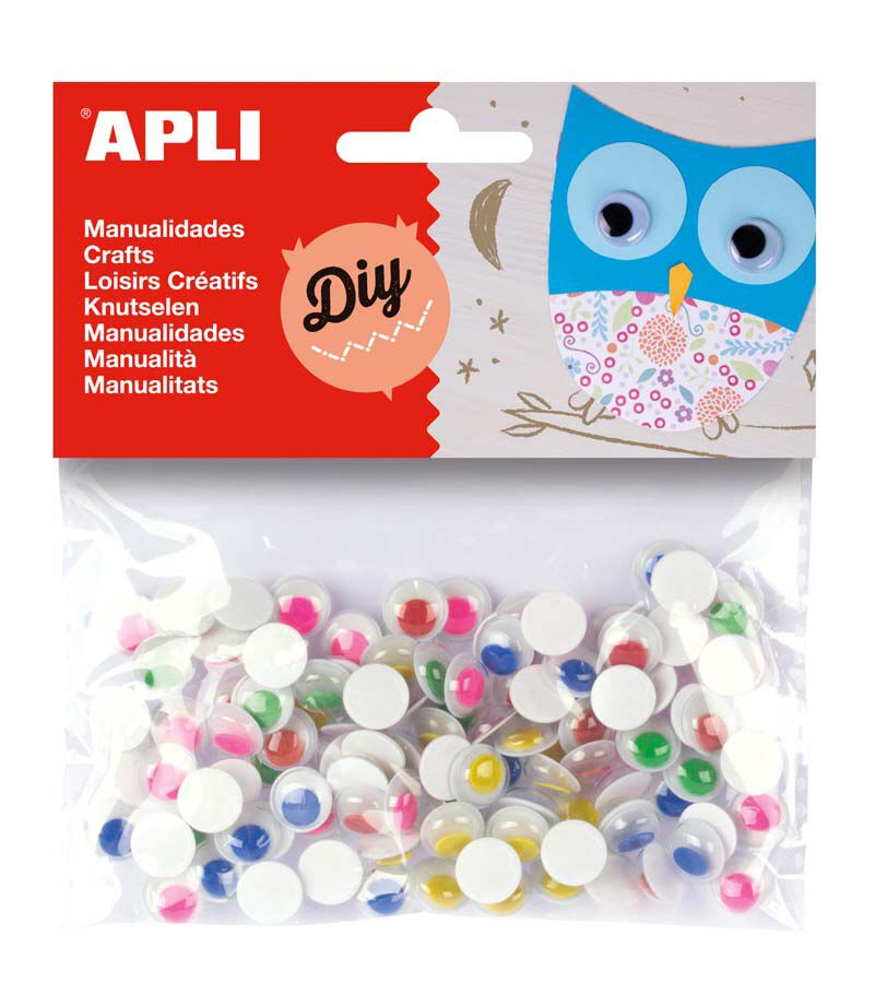 Ojos m&oacute;viles adhesivos multicolor Apli 100u