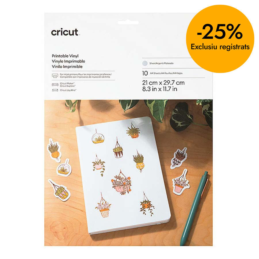 Vinil imprimible A4 plata 10 fulls