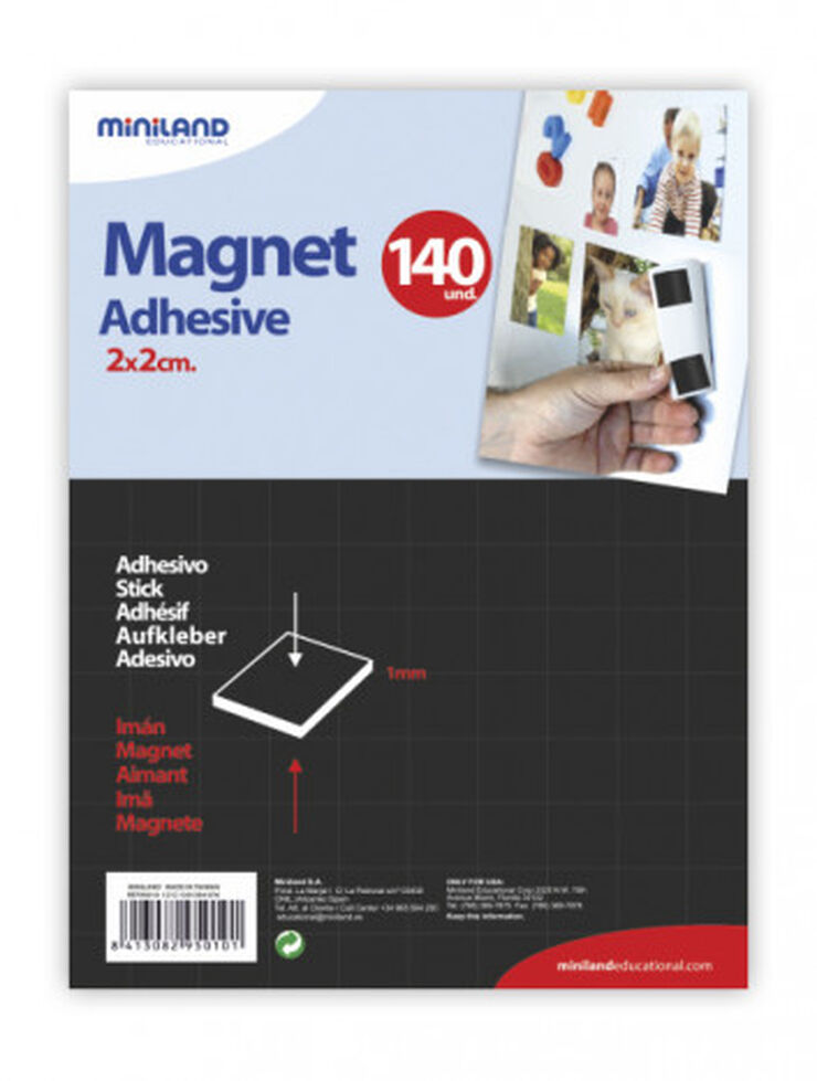 L&agrave;mina adhesiva magn&egrave;tica Miniland 2x2cm 140u