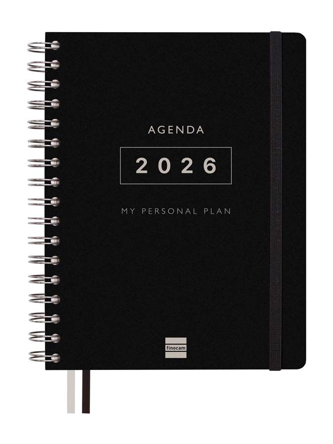 Agenda Finocam 16 mesos Tempus 1/4 setm/vista vertical cas 2025-26 negre