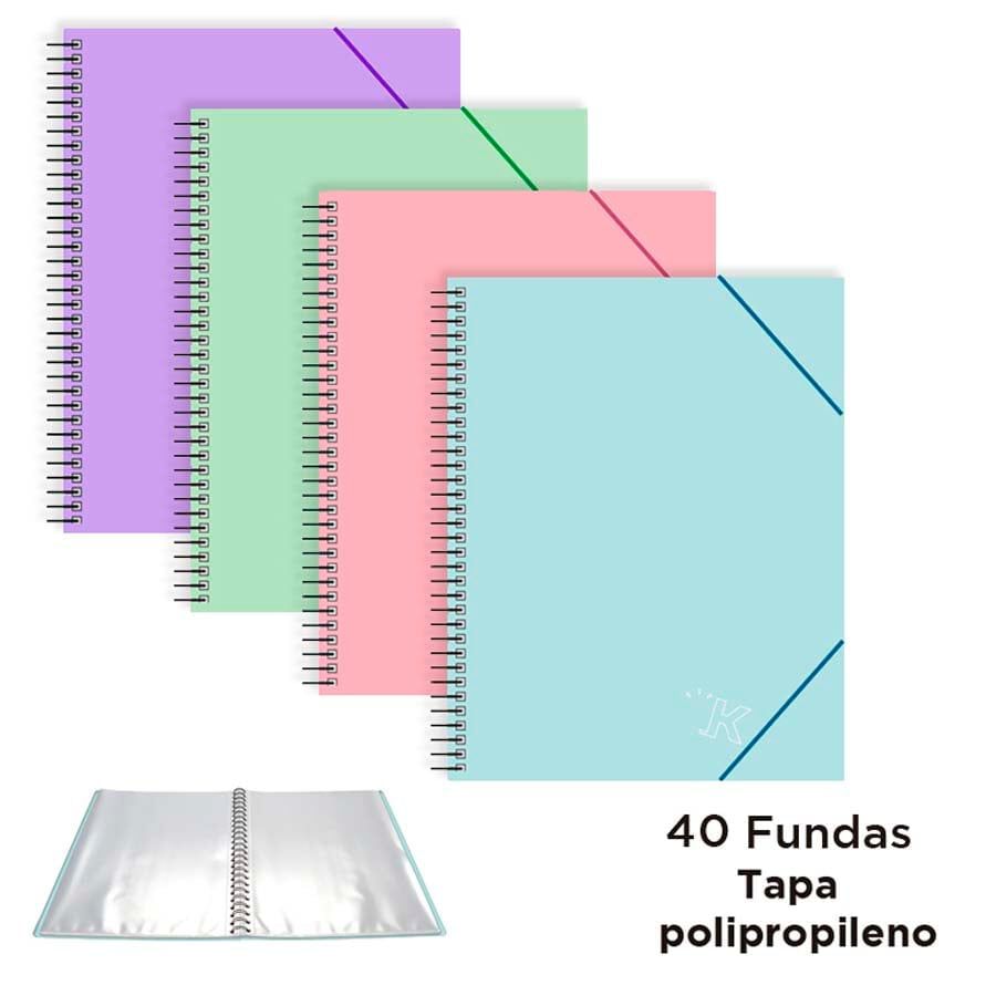 Carpeta 40 fundes espiral amb goma A4 pastel