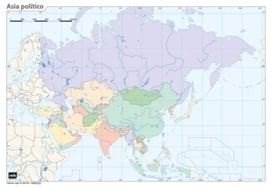 Mapa mudo pol&iacute;tico Asia (Color) - Pack 50 uds