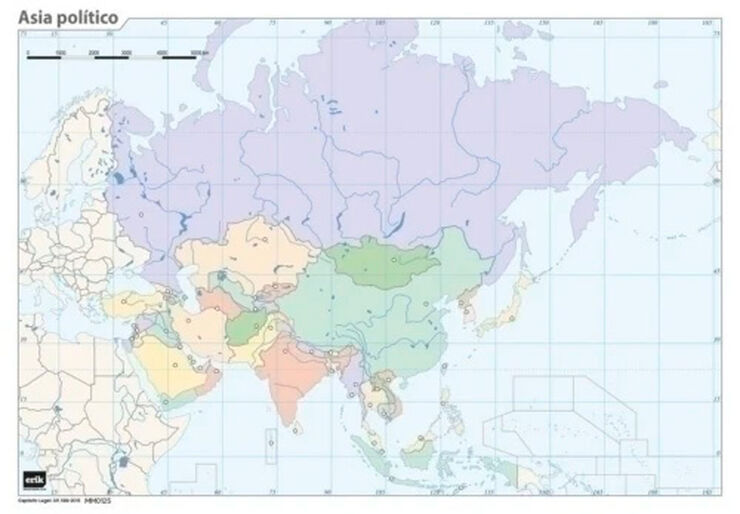 Mapa mudo pol&iacute;tico Asia (Color) - Pack 50 uds