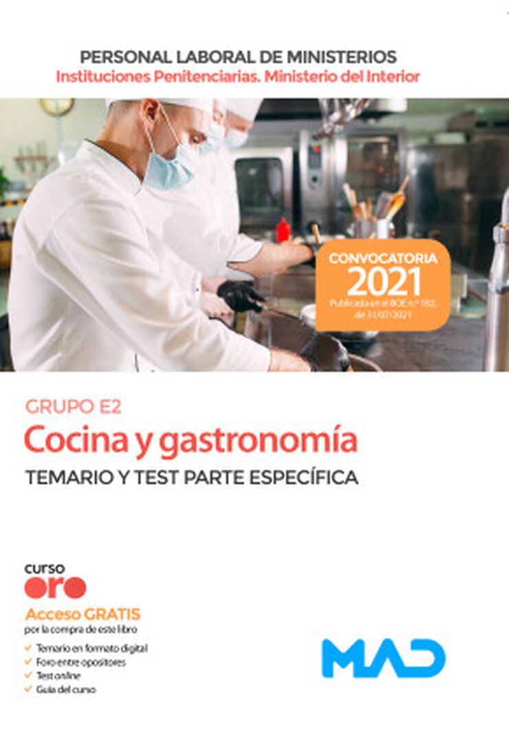 Cocina y gastronomía (Grupo Profesional E2) de Instituciones Penitenciarias del Ministerio del Interior. Temario y test Parte Específica