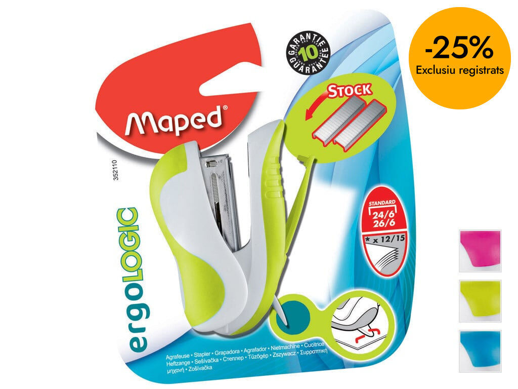 Grapadora Mini Maped Ergologic + 400 gapas 26/6
