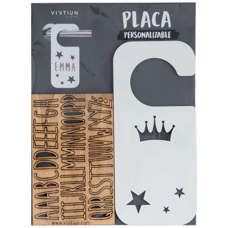 Placa Pom Puerta personalizable Corona blanco