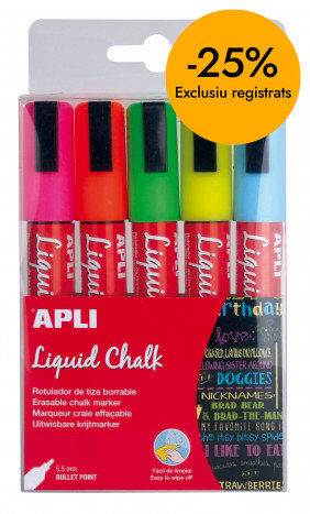 Retolador de guix l&iacute;quid punta rodona Apli 5,5mm colors 5u