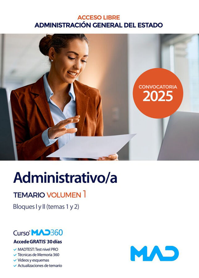 Administrativo/a de la Administraci&oacute;n General del Estado (Acceso Libre). Temario volumen 1 Bloques I y II
