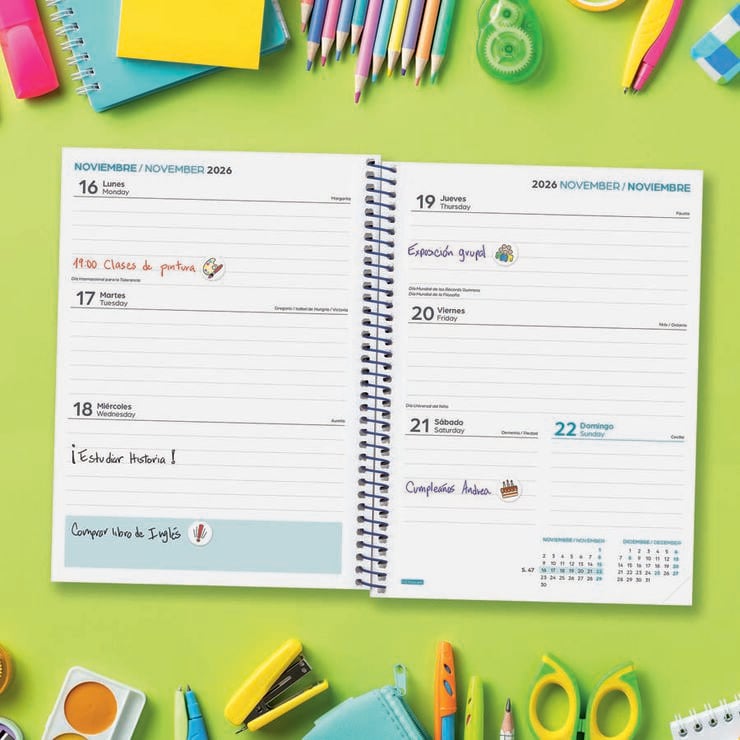 Agenda Escolar Finocam Cool 1/4 Sem/Vista Castellano 2026-27 Azul
