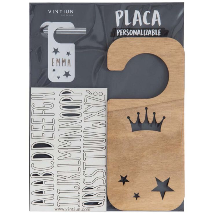 Placa Pom Puerta personalizable Corona kraft