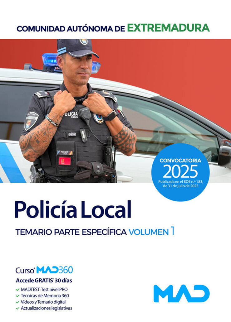 Polic&iacute;a Local de Extremadura. Temario Parte Espec&iacute;fica volumen 1