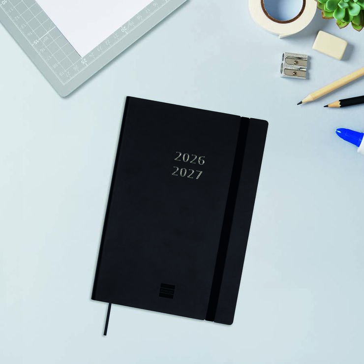 Agenda Finocam 18M Mara Y10 Sem/Vista Vertical Multiling&uuml;e 2026-27 Negro