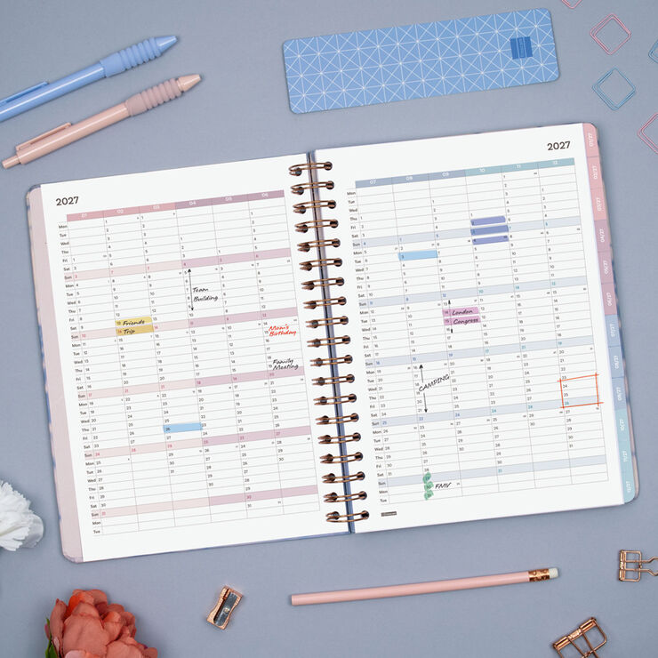 Agenda Finocam Optimal Semana Vista Horizontal 2027 Multiling&uuml;e Gris