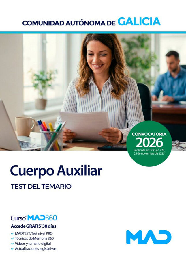 Cuerpo Auxiliar de la Administraci&oacute;n General de la Comunidad Aut&oacute;noma de Galicia. Test del temario